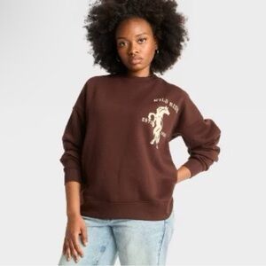 NEW- Wild Fable Wild Ride Horse Oversized Brown Crewneck Sweatshirt